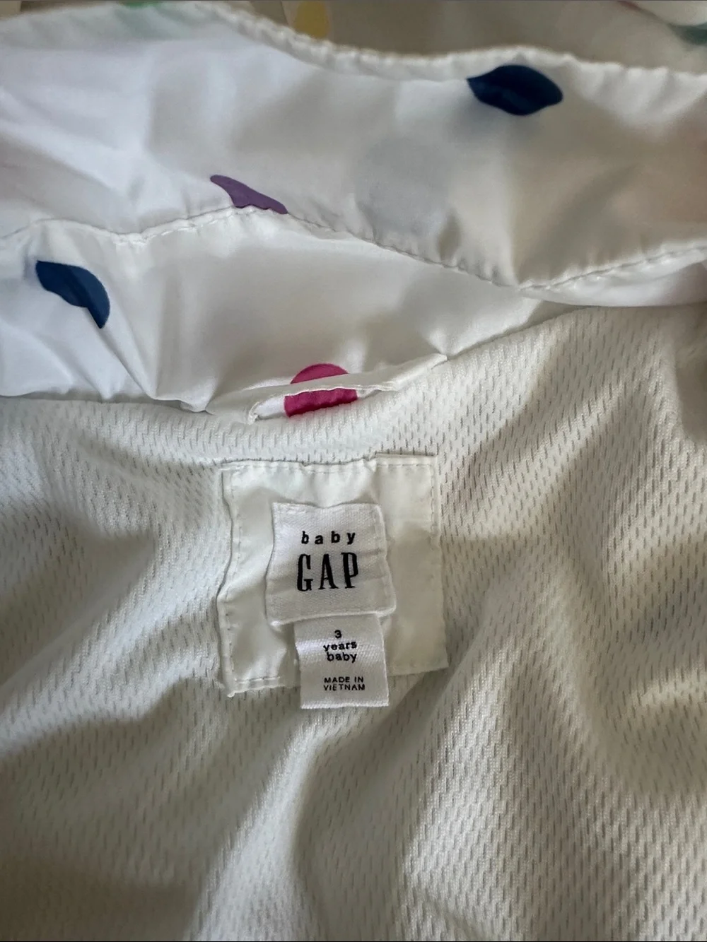 Gap 3T White Kids' Hooded Rain Jacket with Multicolor Polka Dots